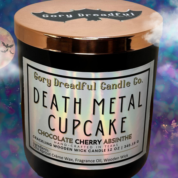 Death Metal Cupcake Crackling Wooden Wick Candle: Chocolate Cherry Absinthe - Picture 7 of 10